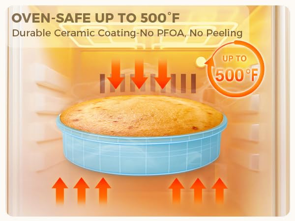 HONGBAKE Nonstick Ceramic 9 Inch Round Cake Pan Set of 2, Heavy-Duty Aluminized Steel round cake pans with Diamond Texture, Non-Toxic Cake Molds, Cake Pans Sets for Baking Cheesecake, Cream