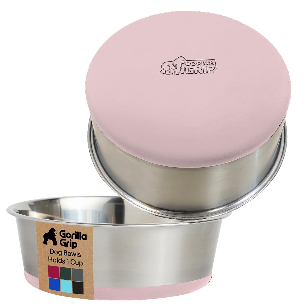GORILLA GRIP Dog Bowls, Heavy Duty 304 Stainless Steel, Holds 2 Cups Each (16 fl oz) Food and Water Bowl for Feeding Dogs and Cats, Dishwasher Safe, Rust Resistant, BPA Free Rubber Base Set of 2 Black