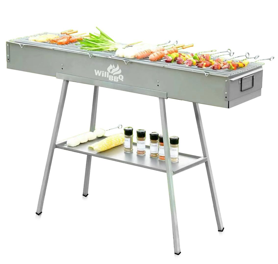WILLBBQ Charcoal Grill Tailgate Parties, Patio, Beach Barbecues, Backyard Gatherings,Alloy Steel BBQ Barbecue Outdoor Grilling with Durable Support Frame and Dual Adjustable Vents (31.6x7.1x5.1 inch)
