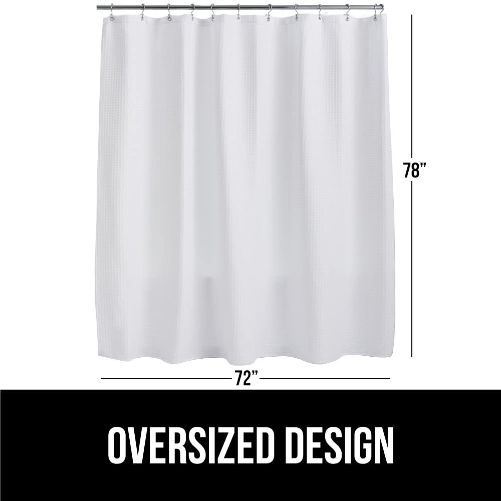 GORILLA GRIP Waffle Shower Curtain, Thick Weighted Fabric, Wrinkle and Rust Resistant, Classic Hotel Quality Design, Heavy Duty Long Curtains for Bathroom Showers, Bath Tubs, Machine Wash, 72x72 White