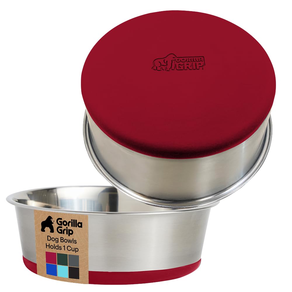 GORILLA GRIP Dog Bowls, Heavy Duty 304 Stainless Steel, Holds 2 Cups Each (16 fl oz) Food and Water Bowl for Feeding Dogs and Cats, Dishwasher Safe, Rust Resistant, BPA Free Rubber Base Set of 2 Black
