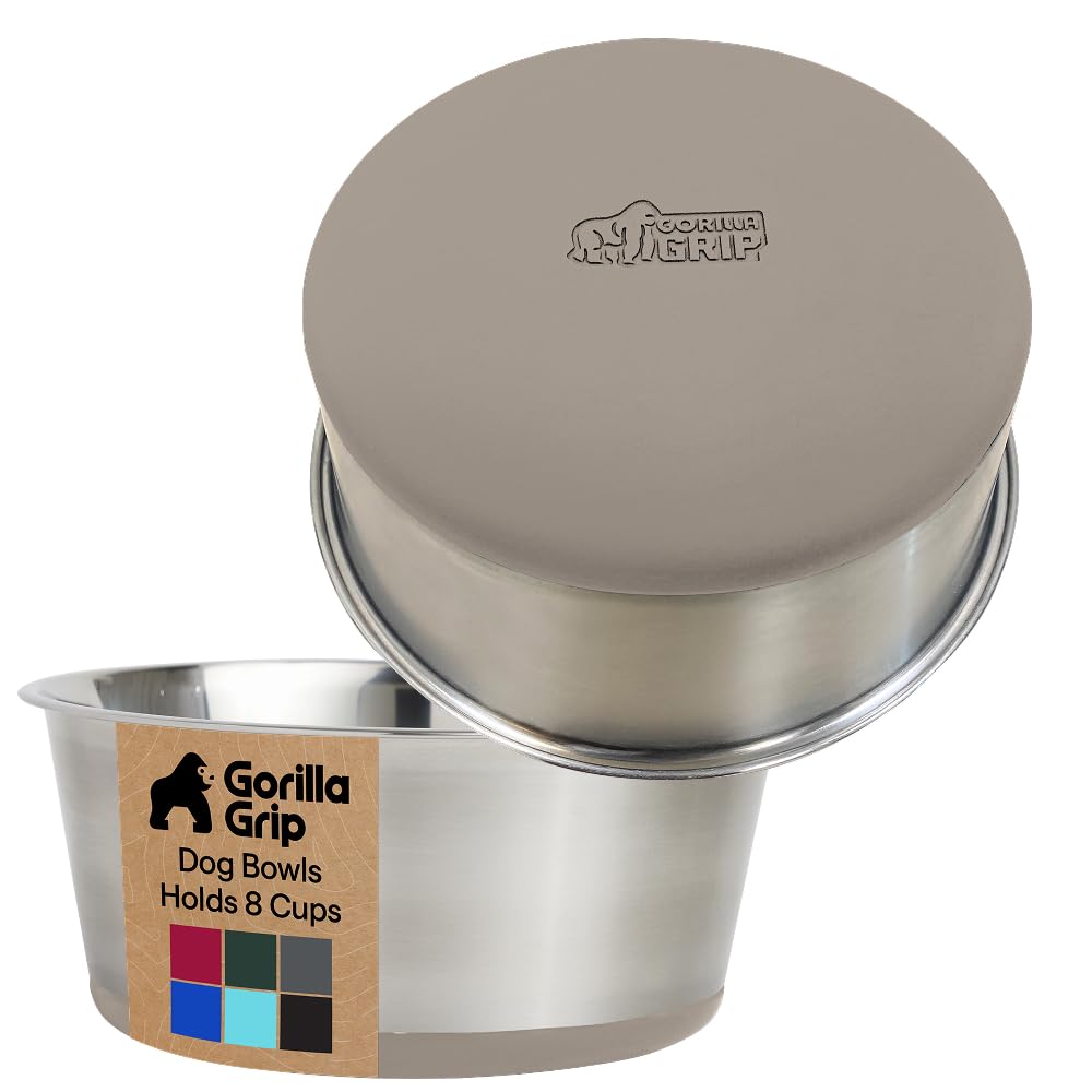 GORILLA GRIP Dog Bowls, Heavy Duty 304 Stainless Steel, Holds 2 Cups Each (16 fl oz) Food and Water Bowl for Feeding Dogs and Cats, Dishwasher Safe, Rust Resistant, BPA Free Rubber Base Set of 2 Black