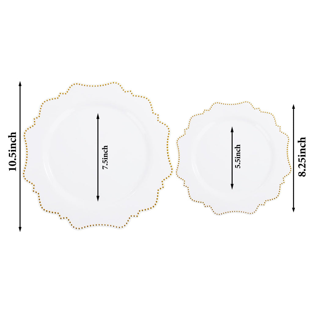 COLOSUS 60PCS White Plastic Plates for 30 guests-Fancy Plastic Beaded Plates,Plastic Plates for Party, Elegant White plates,Include 30 PCS 10.5" Dinner plates & 30PCS 8.25" Dessert plates for easter