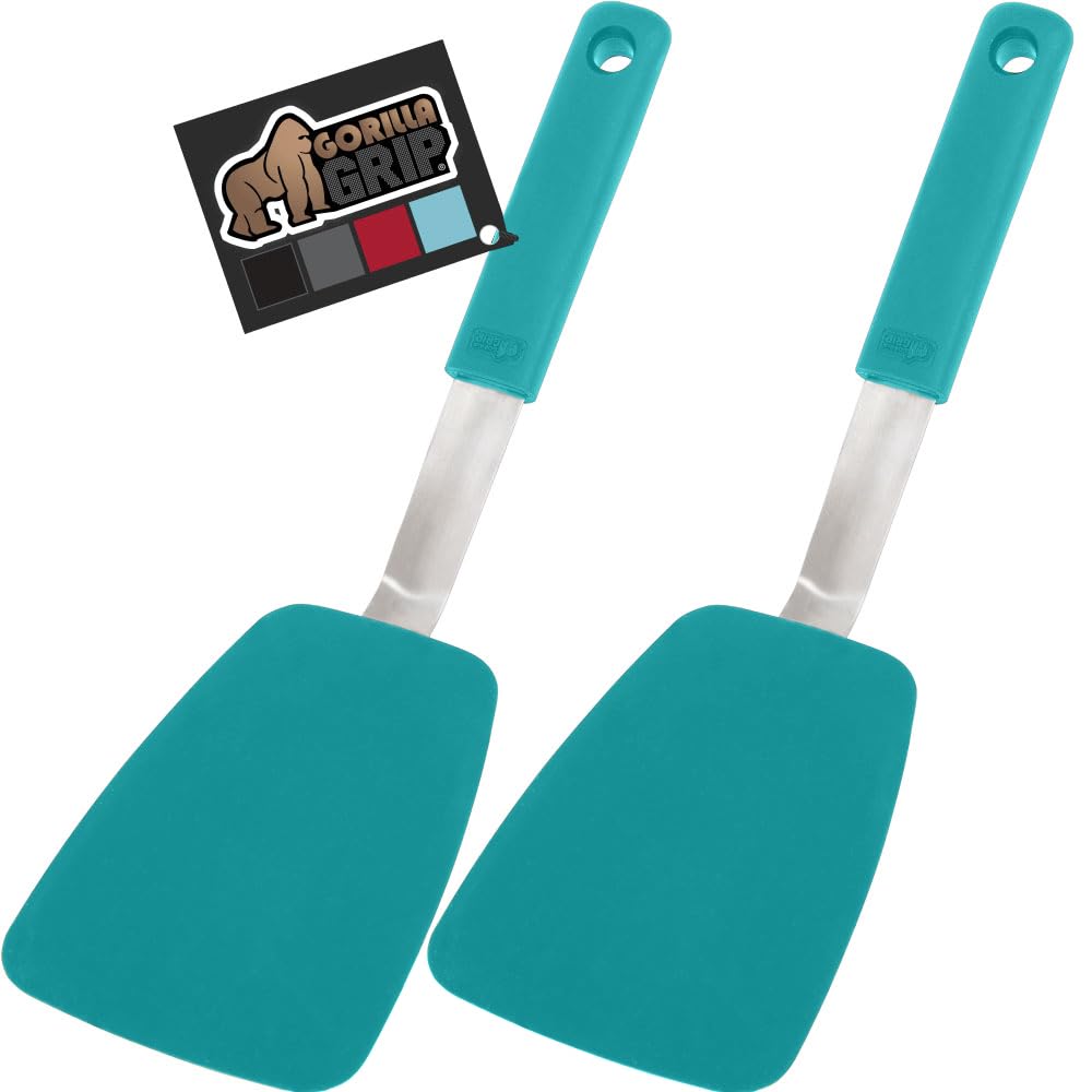GORILLA GRIP Food Grade Flexible Silicone Spatula, Heat Resistant Head for Nonstick Frying Pan, Patented Soft Rubber Handle for Comfort, Non-Scratch Kitchen Turner, Flip Eggs Burgers, 11.6 in, Black