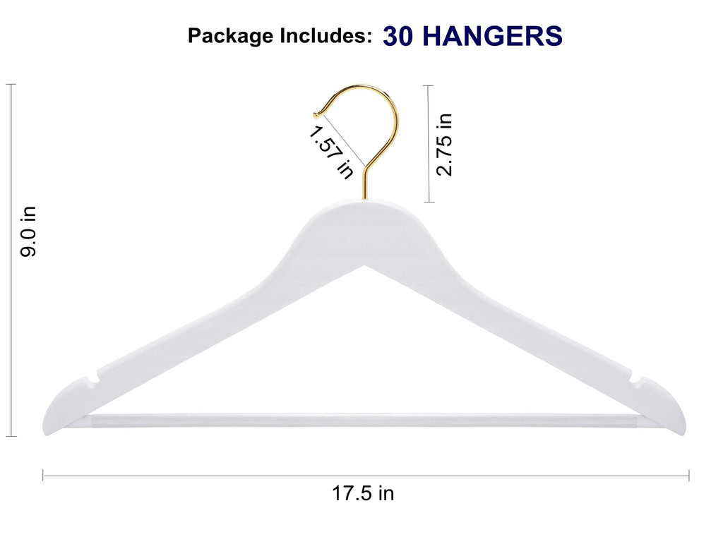 Amber Home 30 Pack Wooden Coat Hangers, Natural Wood Suit Hangers with Non-Slip Pant Bar, Clothes Hangers for Closet Organization, Shirts, Jackets, Dresses, and Pants (Natural, 30)