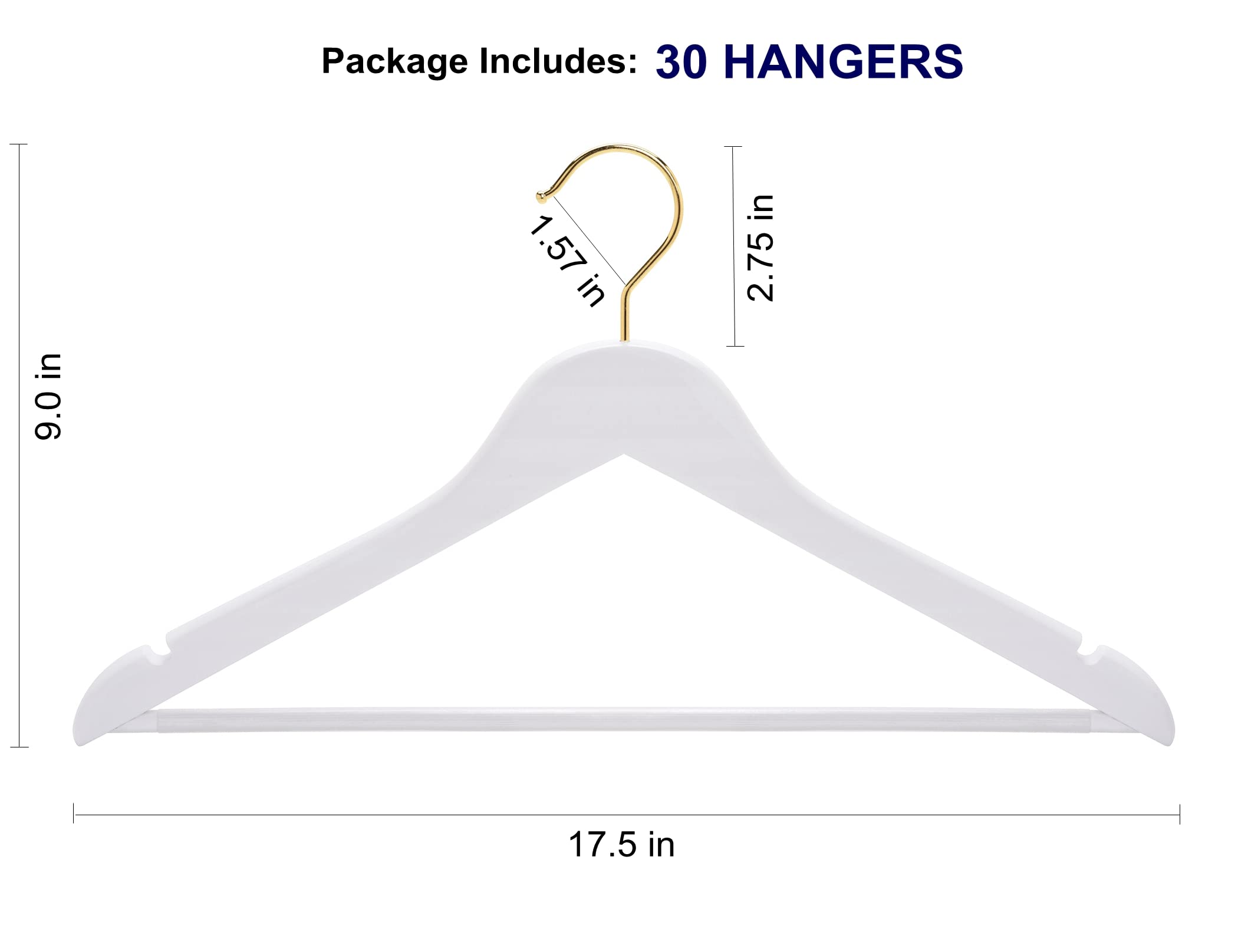 Amber Home 30 Pack Wooden Coat Hangers, Natural Wood Suit Hangers with Non-Slip Pant Bar, Clothes Hangers for Closet Organization, Shirts, Jackets, Dresses, and Pants (Natural, 30)