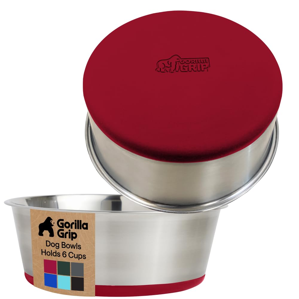 GORILLA GRIP Dog Bowls, Heavy Duty 304 Stainless Steel, Holds 2 Cups Each (16 fl oz) Food and Water Bowl for Feeding Dogs and Cats, Dishwasher Safe, Rust Resistant, BPA Free Rubber Base Set of 2 Black