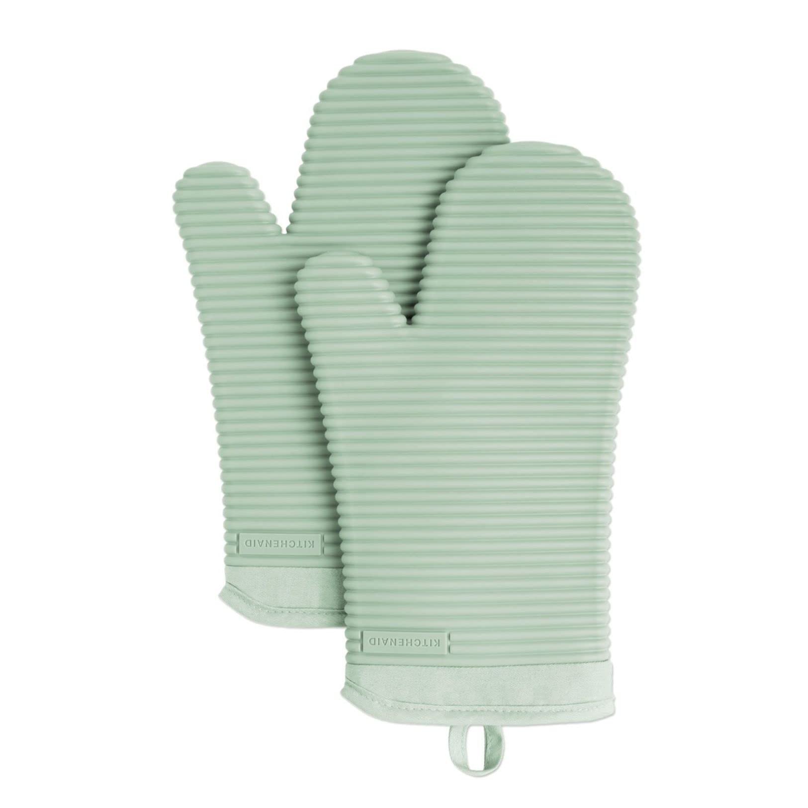 KITCHENAID Ribbed Soft Silicone Oven Mitt 2-Pack Set, 7.5"x13", Milkshake