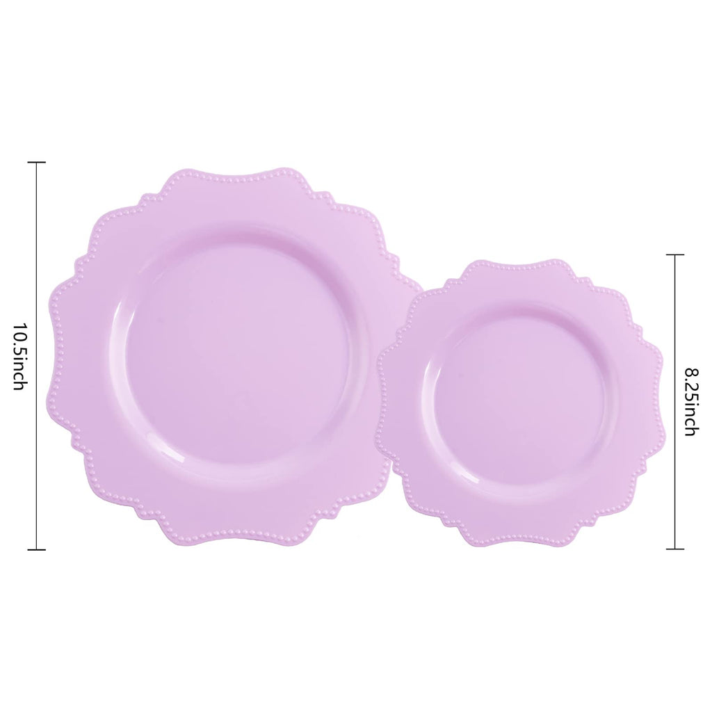 COLOSUS 60PCS White Plastic Plates for 30 guests-Fancy Plastic Beaded Plates,Plastic Plates for Party, Elegant White plates,Include 30 PCS 10.5" Dinner plates & 30PCS 8.25" Dessert plates for easter