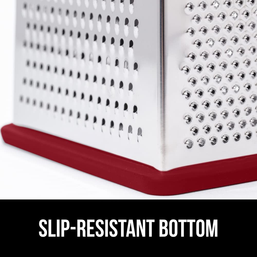 GORILLA GRIP 4-Sided Stainless Steel Cheese Grater With Container, 100% BPA-Free Box Grater, Slip Resistant Base and Handle, Grate Parmesan, Hard Cheeses, Shred Vegetables, Dishwasher Safe, Black