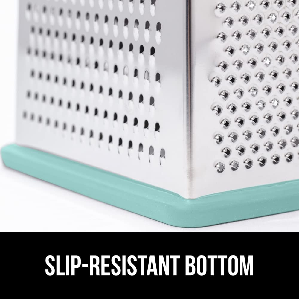 GORILLA GRIP 4-Sided Stainless Steel Cheese Grater With Container, 100% BPA-Free Box Grater, Slip Resistant Base and Handle, Grate Parmesan, Hard Cheeses, Shred Vegetables, Dishwasher Safe, Black