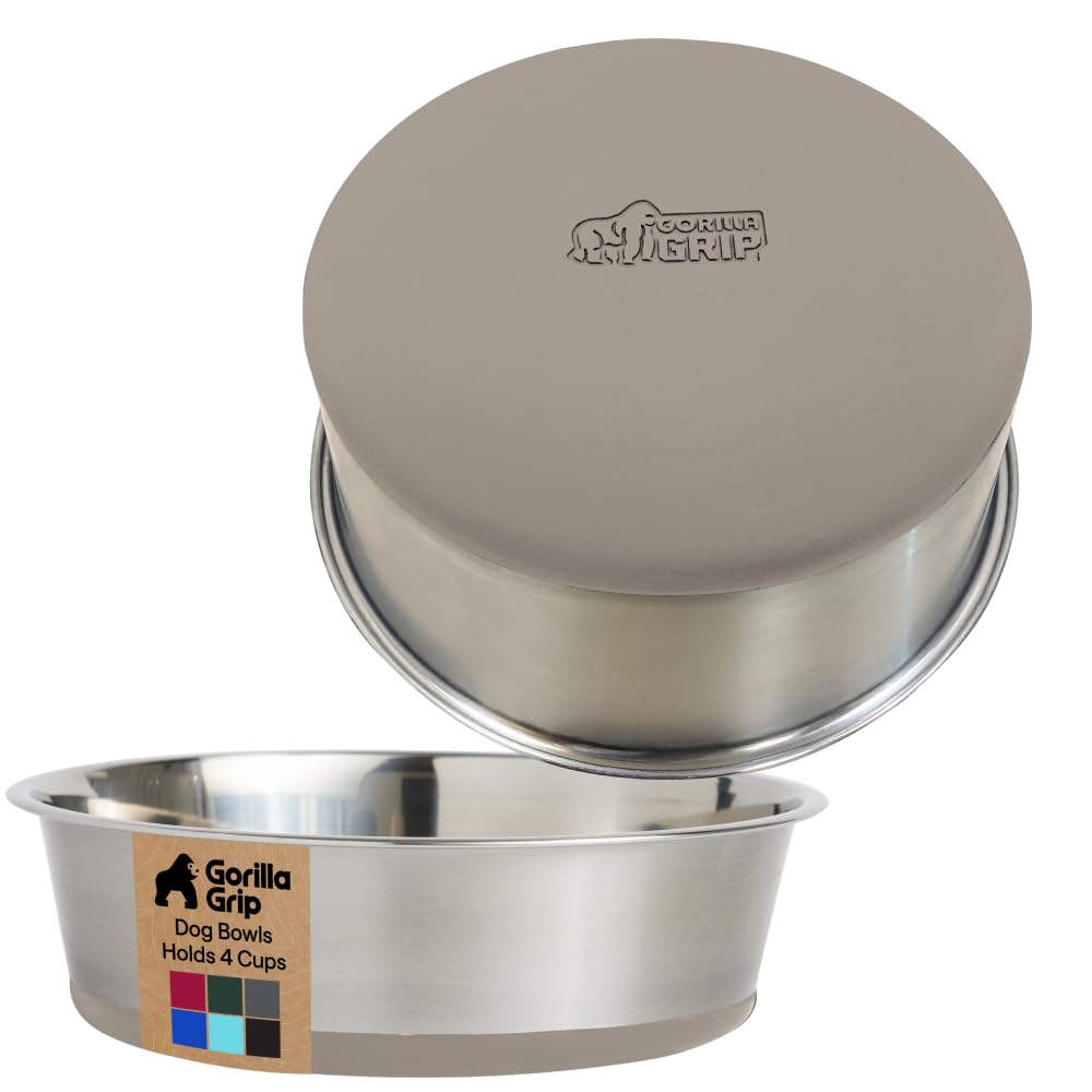 GORILLA GRIP Dog Bowls, Heavy Duty 304 Stainless Steel, Holds 2 Cups Each (16 fl oz) Food and Water Bowl for Feeding Dogs and Cats, Dishwasher Safe, Rust Resistant, BPA Free Rubber Base Set of 2 Black