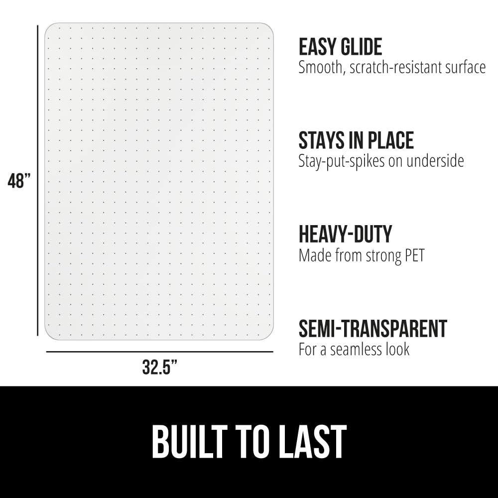 GORILLA GRIP Slip Resistant Clear Office Chair Mat for Carpet Floors, 36x48 Smooth Rolling Glide Under Desk, Heavy Duty Plastic Computer Mats and Carpeted Floor Protector, Work and Gaming Chairs