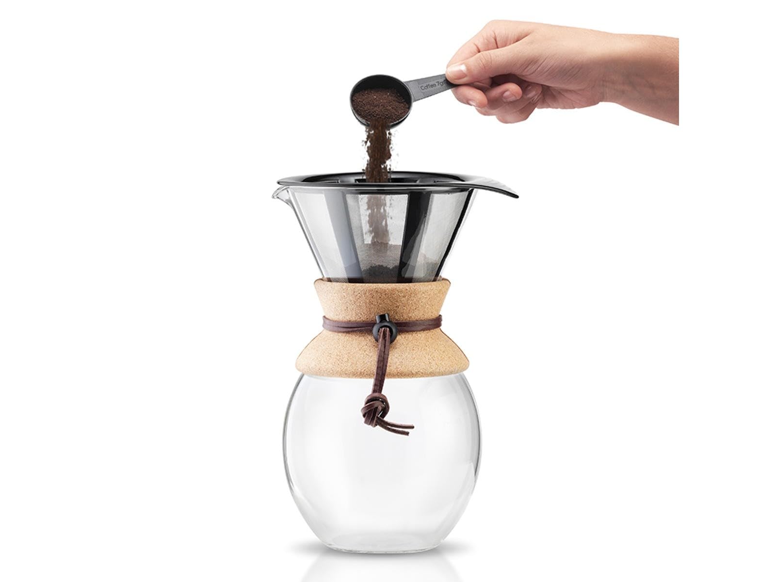 Bodum 34oz Pour Over Coffee Maker, High-Heat Borosilicate Glass with Reusable Stainless Steel Filter and Cork Grip - Made in Portugal