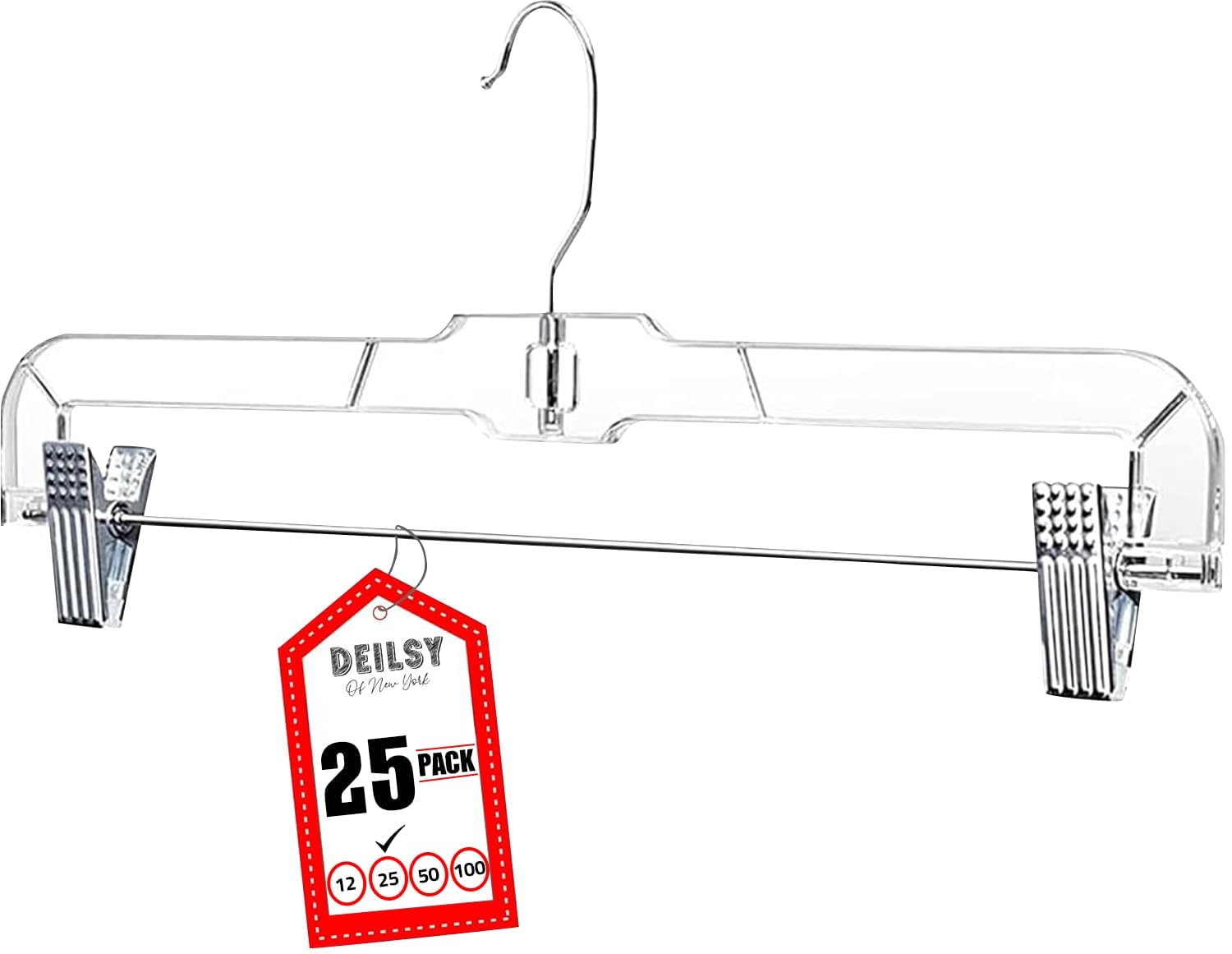DEILSY™ Skirt Hangers 50 Pack Pants with Clips Hanger Shorts Clear Plastic Clothes with Adjustable Clip Non-Slip Clothes Hanger Perfect for Pant, Pack of 50