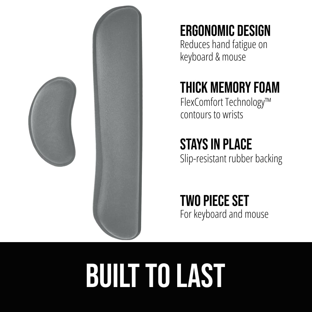 GORILLA GRIP Silky Memory Foam Wrist Rest for Computer Keyboard, Mouse, Ergonomic Design for Typing Pain Relief, Desk Pads Support Hand and Arm, Mousepad Rests, Stain Resistant, 2 Piece Pad, Black