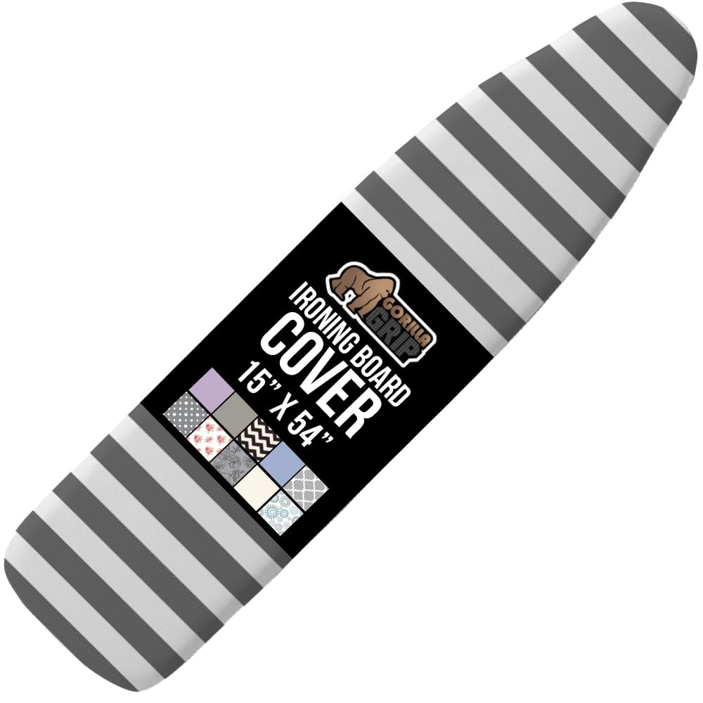 GORILLA GRIP The Original Ironing Board Cover and Pad, Silicone Coating, Thick Scorch Resistant Padding, Heavy Duty Iron Covers Standard Boards, Hook and Loop Fastener Strap, Silver, 15x54