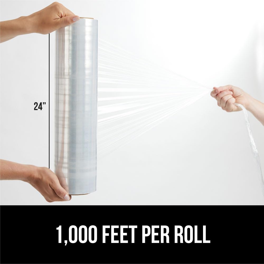 GORILLA GRIP 500% Stretch Film Heavy Duty Plastic, 1000ft Shrink Wrap Roll 17" Puncture Resistant, Industrial Strength for Shipping, Pallet Storing, Moving, Packing Furniture Protection 1 Pack Clear