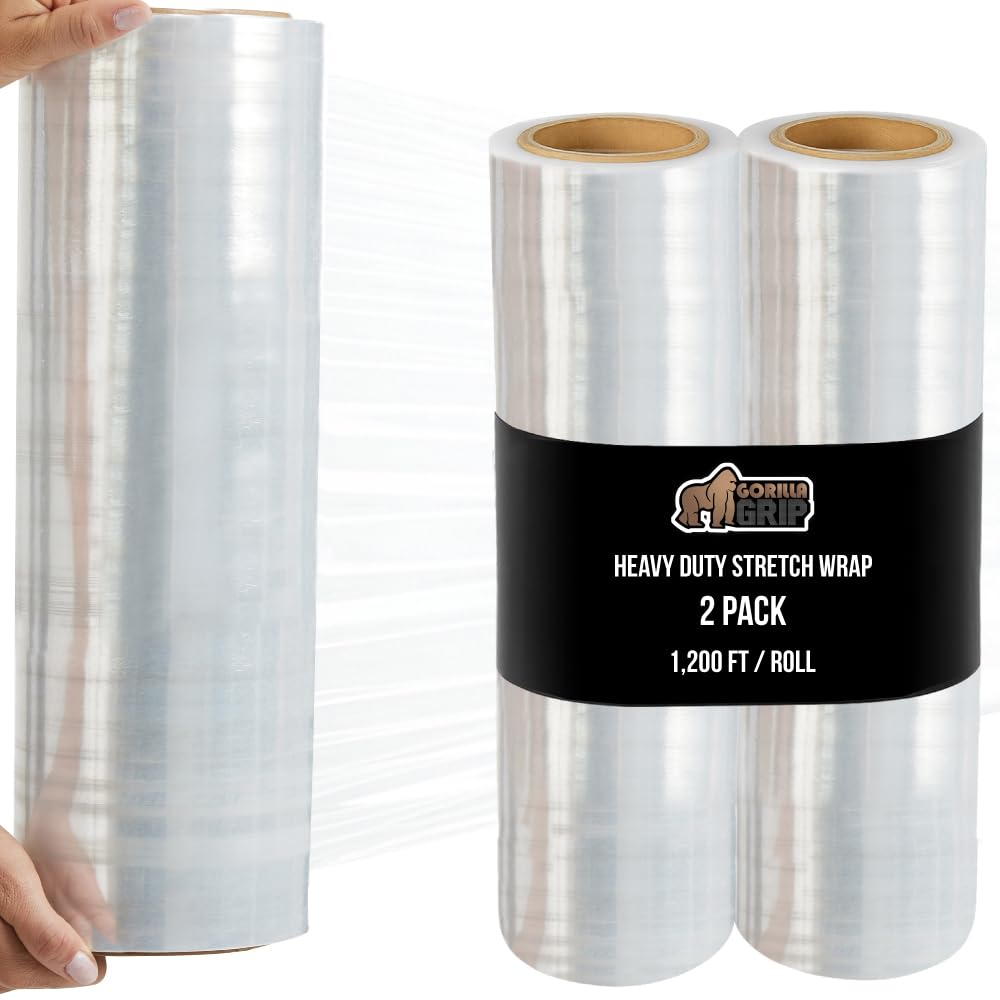 GORILLA GRIP 500% Stretch Film Heavy Duty Plastic, 1000ft Shrink Wrap Roll 17" Puncture Resistant, Industrial Strength for Shipping, Pallet Storing, Moving, Packing Furniture Protection 1 Pack Clear