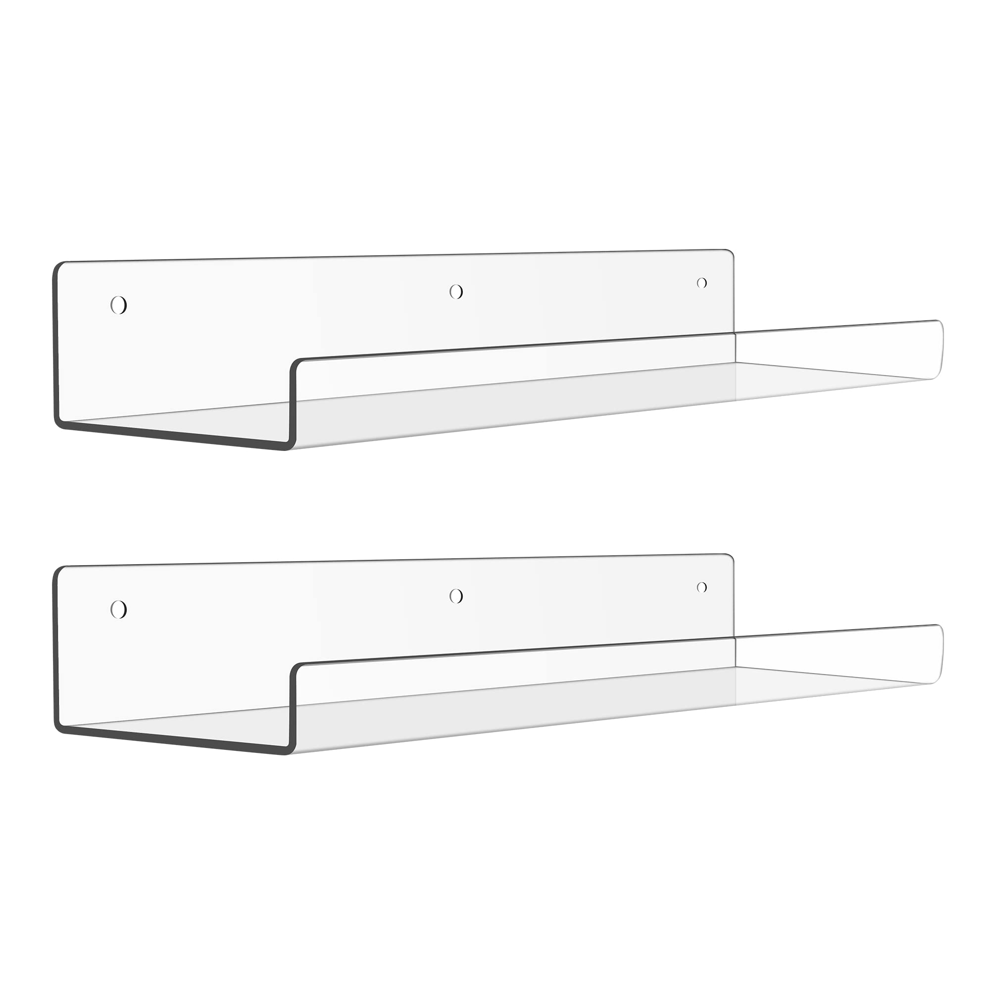 upsimples Acrylic Shelves for Bathroom Storage, 15" Floating Shelves Wall Organizer for Perfume, Make up, Skincare, Kids Bookshelf for Bedroom, Nursery, Living Room Decor, Clear, 4 Pack