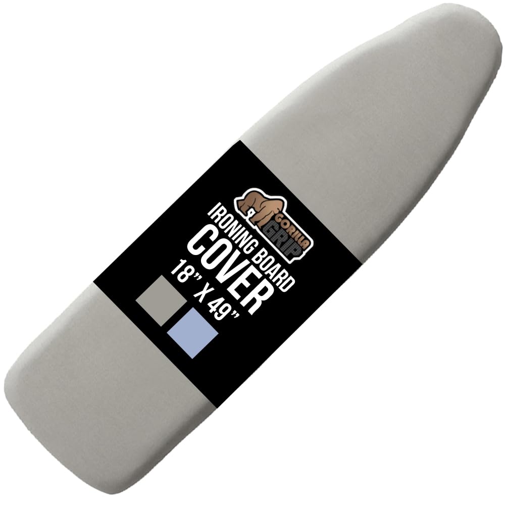 GORILLA GRIP The Original Ironing Board Cover and Pad, Silicone Coating, Thick Scorch Resistant Padding, Heavy Duty Iron Covers Standard Boards, Hook and Loop Fastener Strap, Silver, 15x54