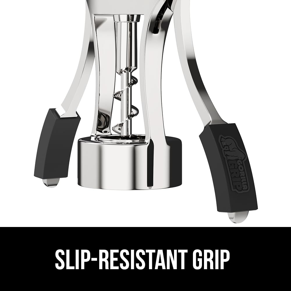 GORILLA GRIP BPA-Free Premium Wine Opener, Easy to Use Smooth Zinc Alloy Wing Corkscrew, Multifunctional Bottle Openers Remove Corks, Caps, Sharp Cork Screw, Dishwasher Safe, Bar Essentials, Black