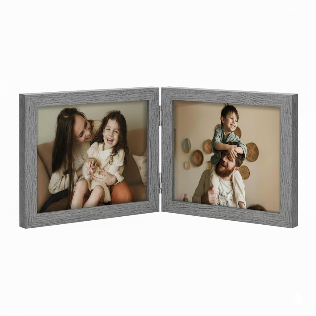 decorUhome Double 4x6 Picture Frame Vertical, Engineered Wood Bifold Photo Frame with Plexiglass for Tabletop Display, 4x6, Black