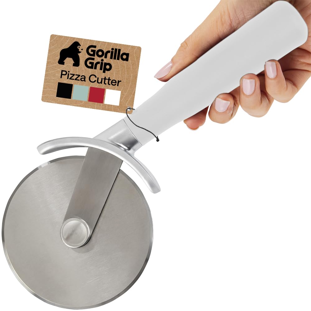 GORILLA GRIP BPA-Free Large Pizza Cutter Wheel, 9 Inch, Sharp Stainless Steel Blade, Slip Resistant Handle with Thumb Guard Protection, Slice Thick or Thin Pizzas, Pie, Pastries in Seconds, Black