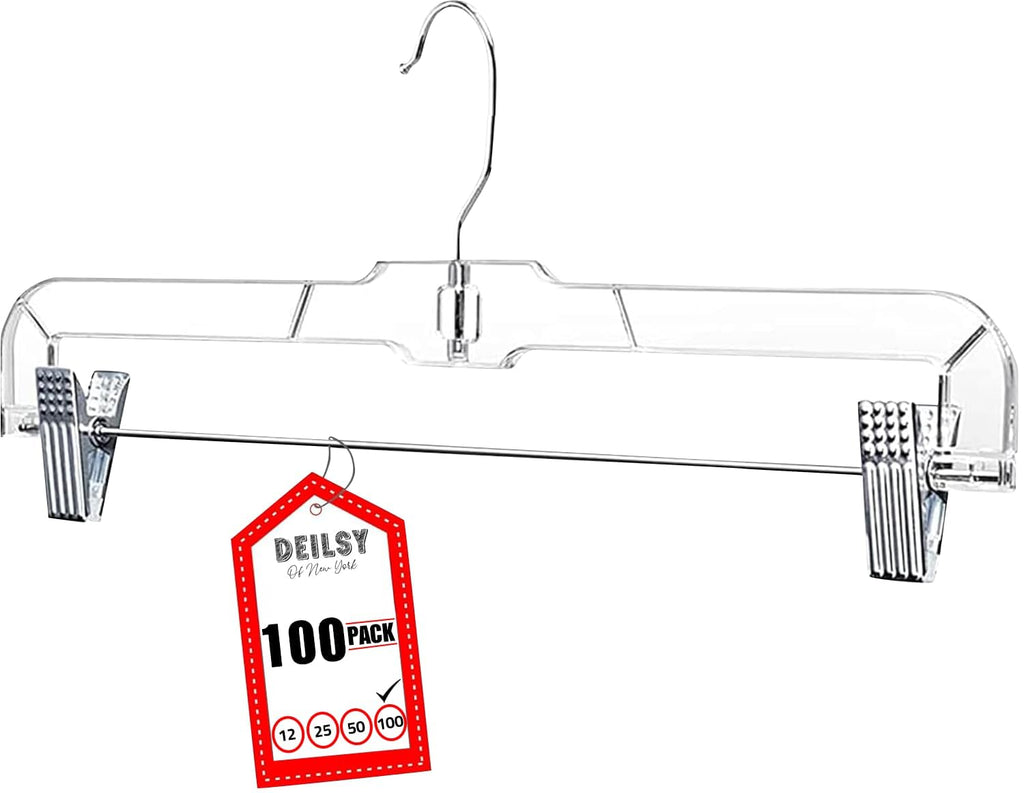 DEILSY™ Skirt Hangers 50 Pack Pants with Clips Hanger Shorts Clear Plastic Clothes with Adjustable Clip Non-Slip Clothes Hanger Perfect for Pant, Pack of 50