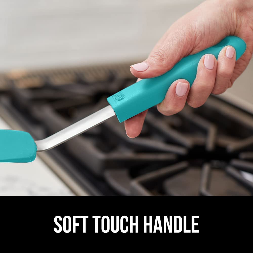 GORILLA GRIP Food Grade Flexible Silicone Spatula, Heat Resistant Head for Nonstick Frying Pan, Patented Soft Rubber Handle for Comfort, Non-Scratch Kitchen Turner, Flip Eggs Burgers, 11.6 in, Black
