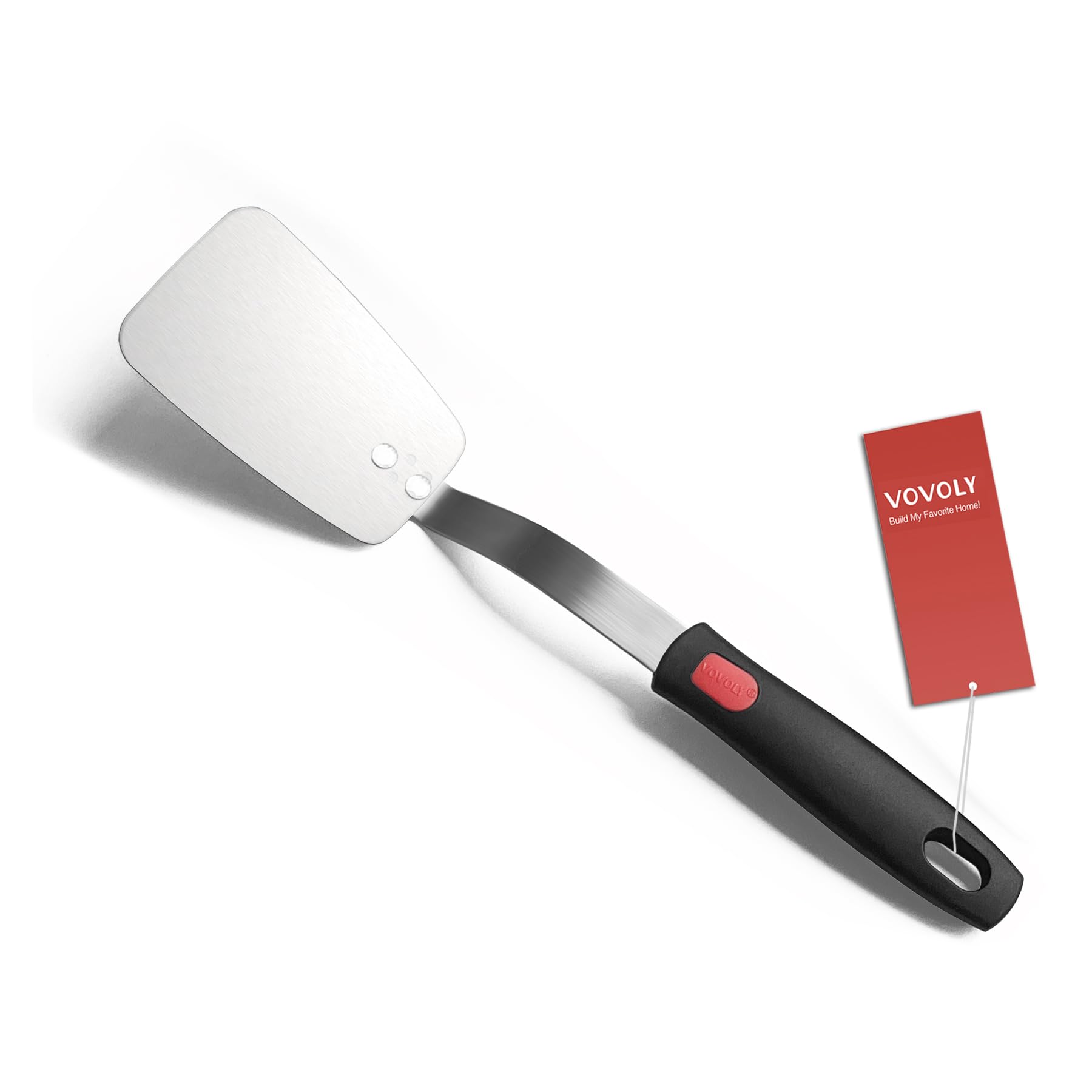 Stainless Steel Flexible Spatula Turner, Thin Slotted Metal Spatula for Cast Iron Skillet, Thin Blade and Heat Resistant Silicone Handle, Great for Egg, Cookie, Meat, Crep, Large