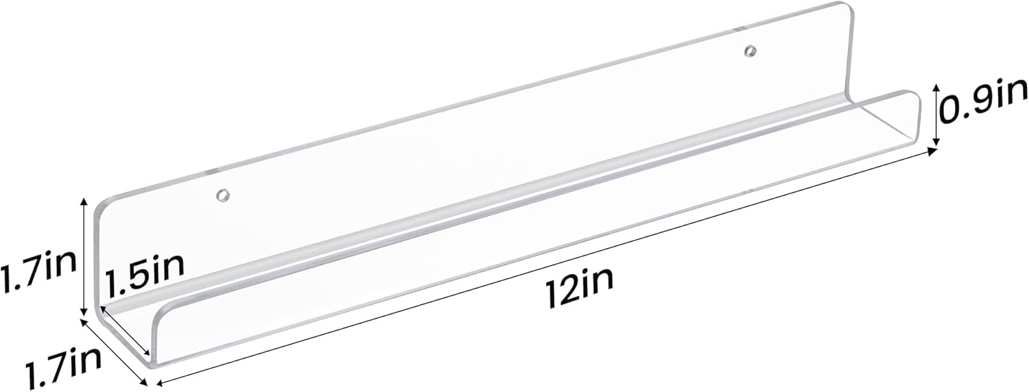 upsimples 8 Pack Vinyl Record Wall Mount Shelves, 12" Vinyl Holder for Album Record Storage & Display, Clear Acrylic Floating Shelves for Wall Decor, Kids Bookshelf, Magazine Rack, Picture Ledge | Vinyl Holder, Album Record Storage, Display, Wall Decor, K