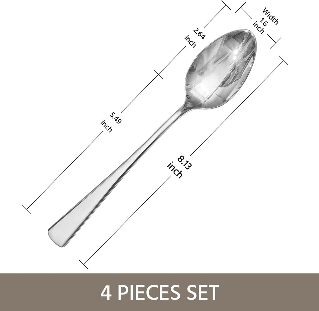 KINGSTONE 4 Piece 8.15inches 18/10 Stainless Steel Spoons Set and 8.9-Inches Stainless Steel Dinner Knives Set of 4, Spoons and Dinner Knives for Home, Kitchen, Weddings, Parties, Dishwasher Safe