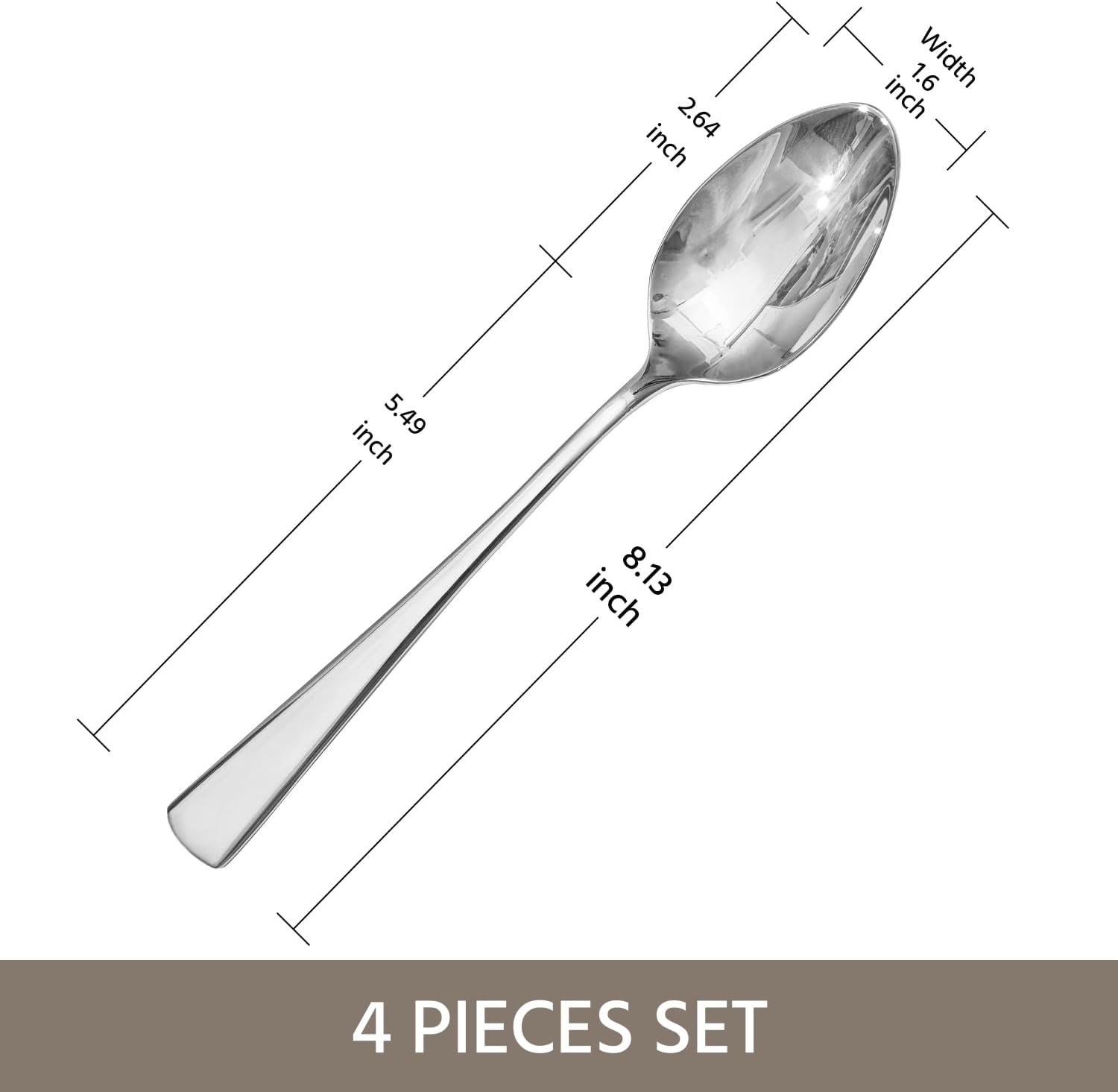 KINGSTONE 4 Piece 8.15inches 18/10 Stainless Steel Spoons Set and 8.9-Inches Stainless Steel Dinner Knives Set of 4, Spoons and Dinner Knives for Home, Kitchen, Weddings, Parties, Dishwasher Safe