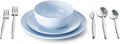 KINGSTONE Silverware Set and Blue Bone China Dinnerware Sets, 12-Piece Dinnerware Set for 4