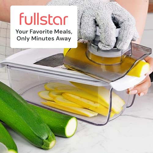 Fullstar Mandoline Slicer for Kitchen, Fruit Cutter, Cheese Grater, Cucumber Slicer, Veggie Spiralizer, Food Cutter & Kitchen Gadgets & Gifts with Safety Glove (6 in 1, White)