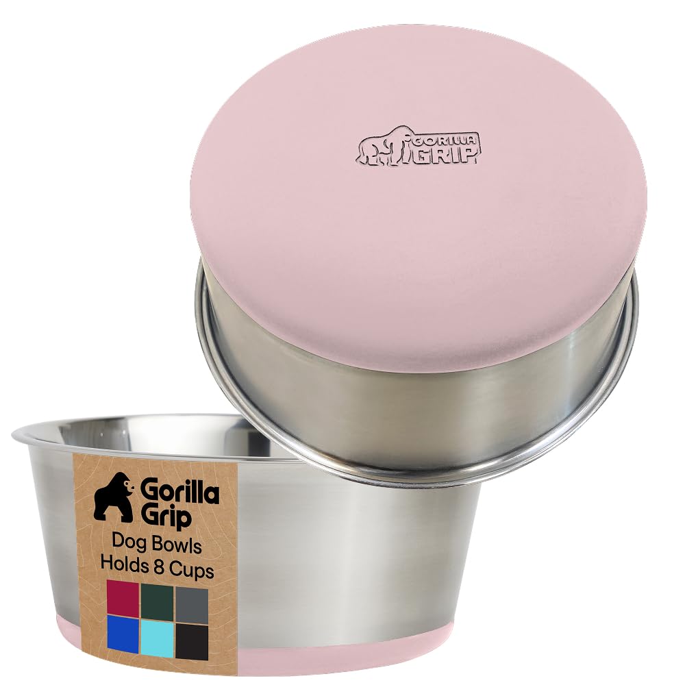 GORILLA GRIP Dog Bowls, Heavy Duty 304 Stainless Steel, Holds 2 Cups Each (16 fl oz) Food and Water Bowl for Feeding Dogs and Cats, Dishwasher Safe, Rust Resistant, BPA Free Rubber Base Set of 2 Black