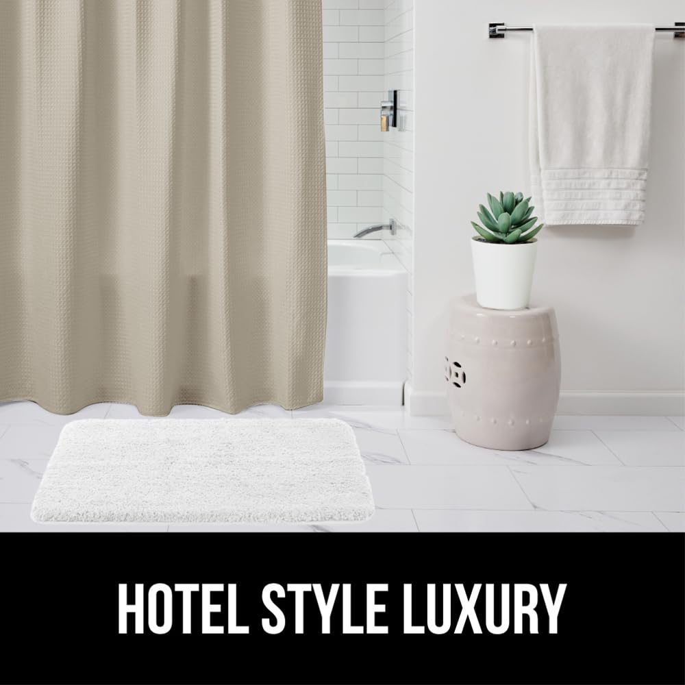 GORILLA GRIP Waffle Shower Curtain, Thick Weighted Fabric, Wrinkle and Rust Resistant, Classic Hotel Quality Design, Heavy Duty Long Curtains for Bathroom Showers, Bath Tubs, Machine Wash, 72x72 White