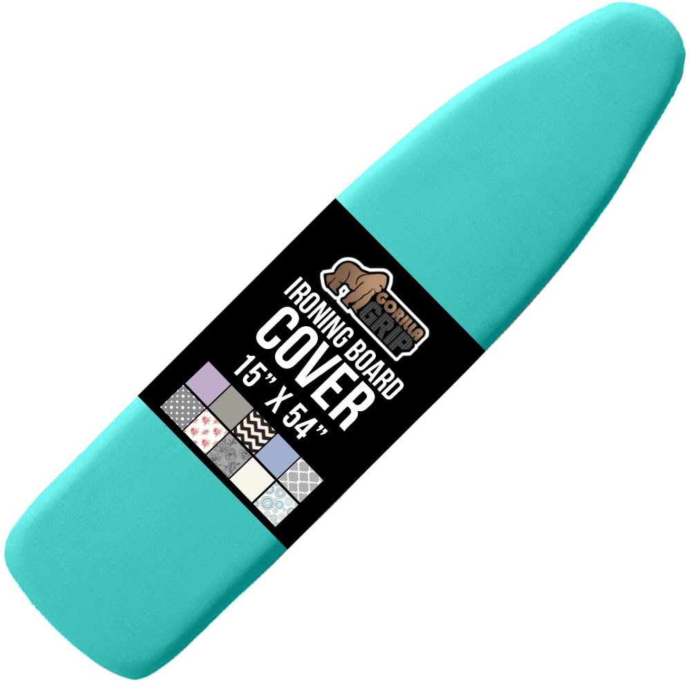 GORILLA GRIP The Original Ironing Board Cover and Pad, Silicone Coating, Thick Scorch Resistant Padding, Heavy Duty Iron Covers Standard Boards, Hook and Loop Fastener Strap, Silver, 15x54
