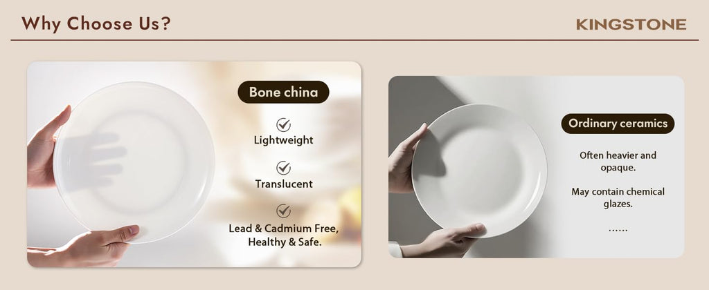 KINGSTONE 12-Piece Bone China Dinnerware Set for 4, Lightweight and Durable, Microwave and Dishwasher Safe, White Plates and Bowls for Everyday Use