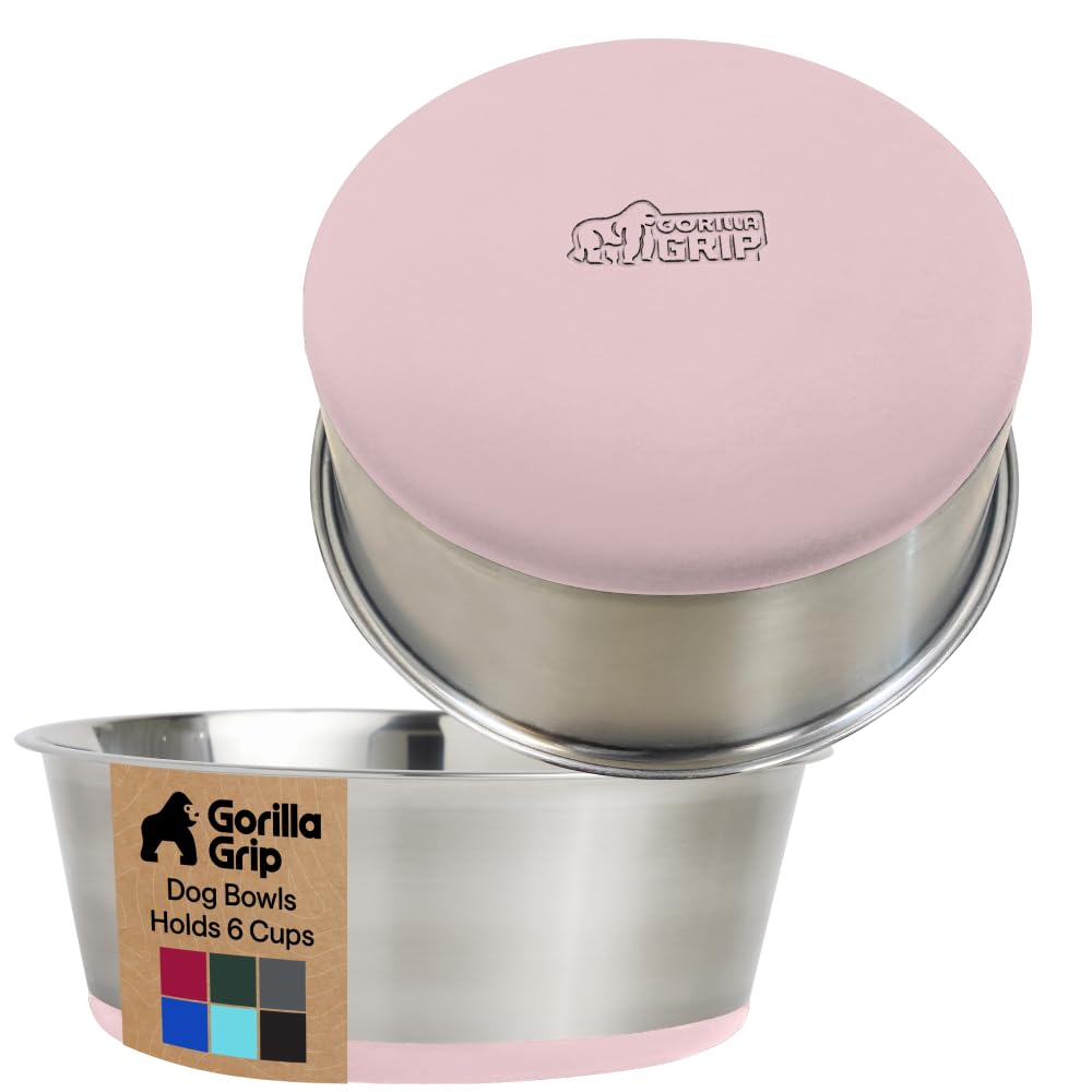 GORILLA GRIP Dog Bowls, Heavy Duty 304 Stainless Steel, Holds 2 Cups Each (16 fl oz) Food and Water Bowl for Feeding Dogs and Cats, Dishwasher Safe, Rust Resistant, BPA Free Rubber Base Set of 2 Black