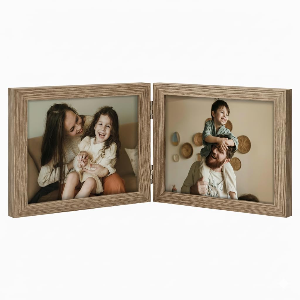 decorUhome Double 4x6 Picture Frame Vertical, Engineered Wood Bifold Photo Frame with Plexiglass for Tabletop Display, 4x6, Black