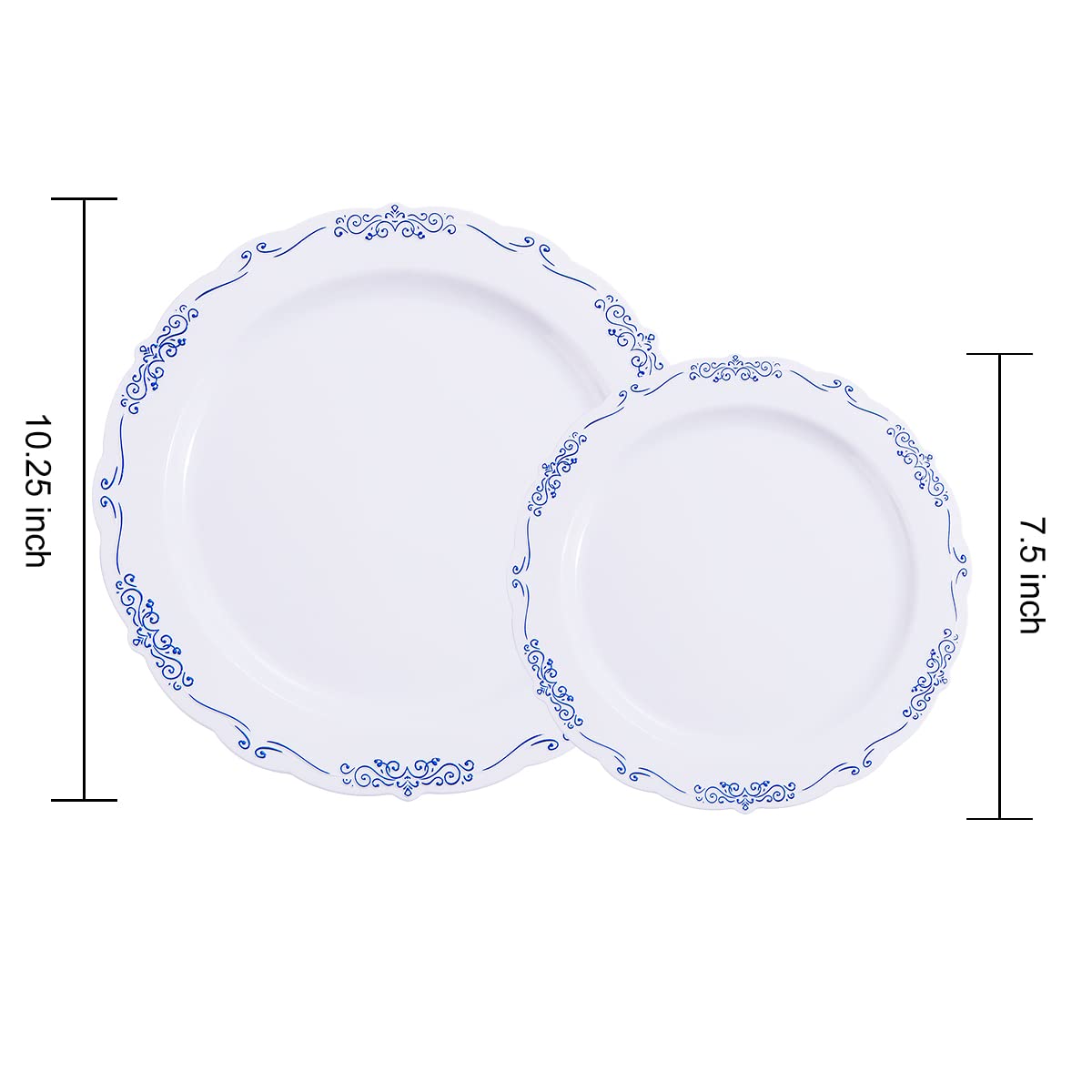 DaYammi 60PCS Blue and White Plastic Plates Blue Rim White Disposable Plates Blue White Party plates Include:30 Plastic Dinner Plate 30 Dessert plate and Wedding & Party Dining