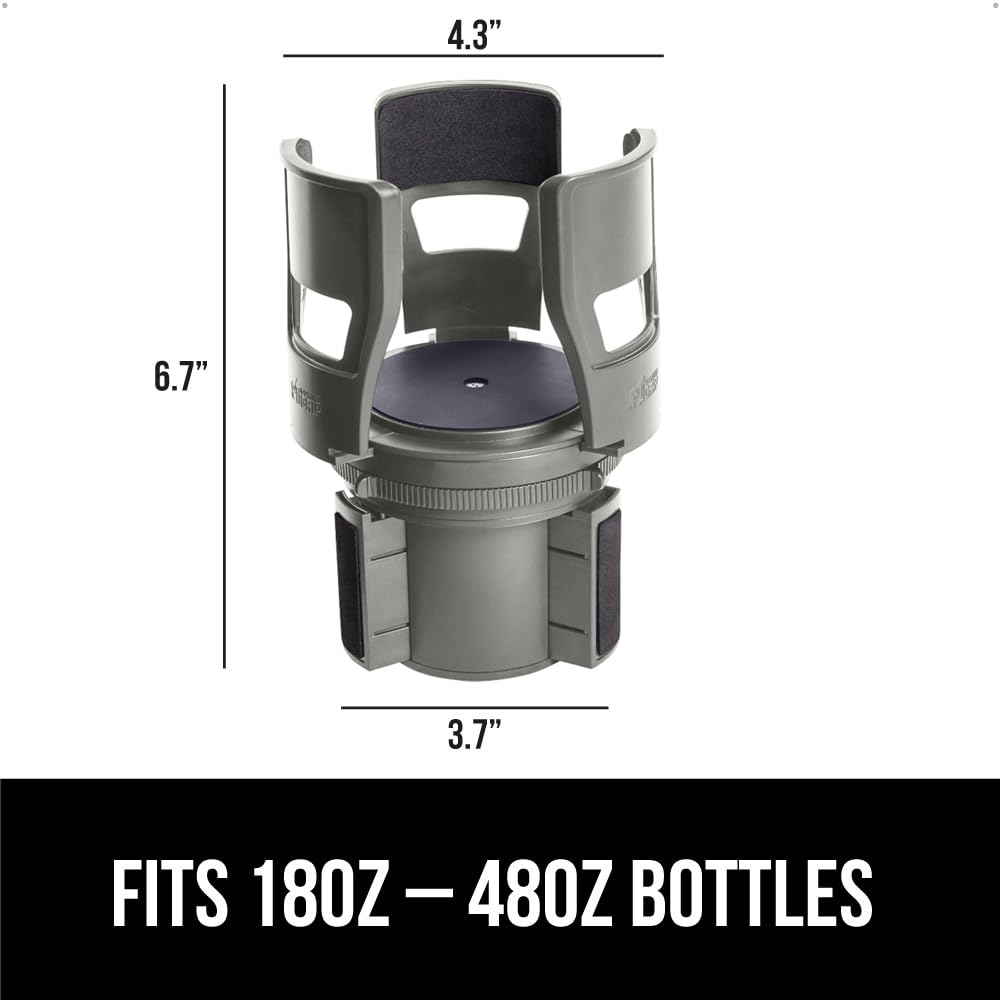 GORILLA GRIP Patent Pending Adjustable Car Cup Holder Expander, Keeps Water Bottle Secure, Expands to Fit 18 to 48 oz Large Bottles, Yeti, Owala, Stanley with Handle, Coffee Mug Insert for Cars, Black