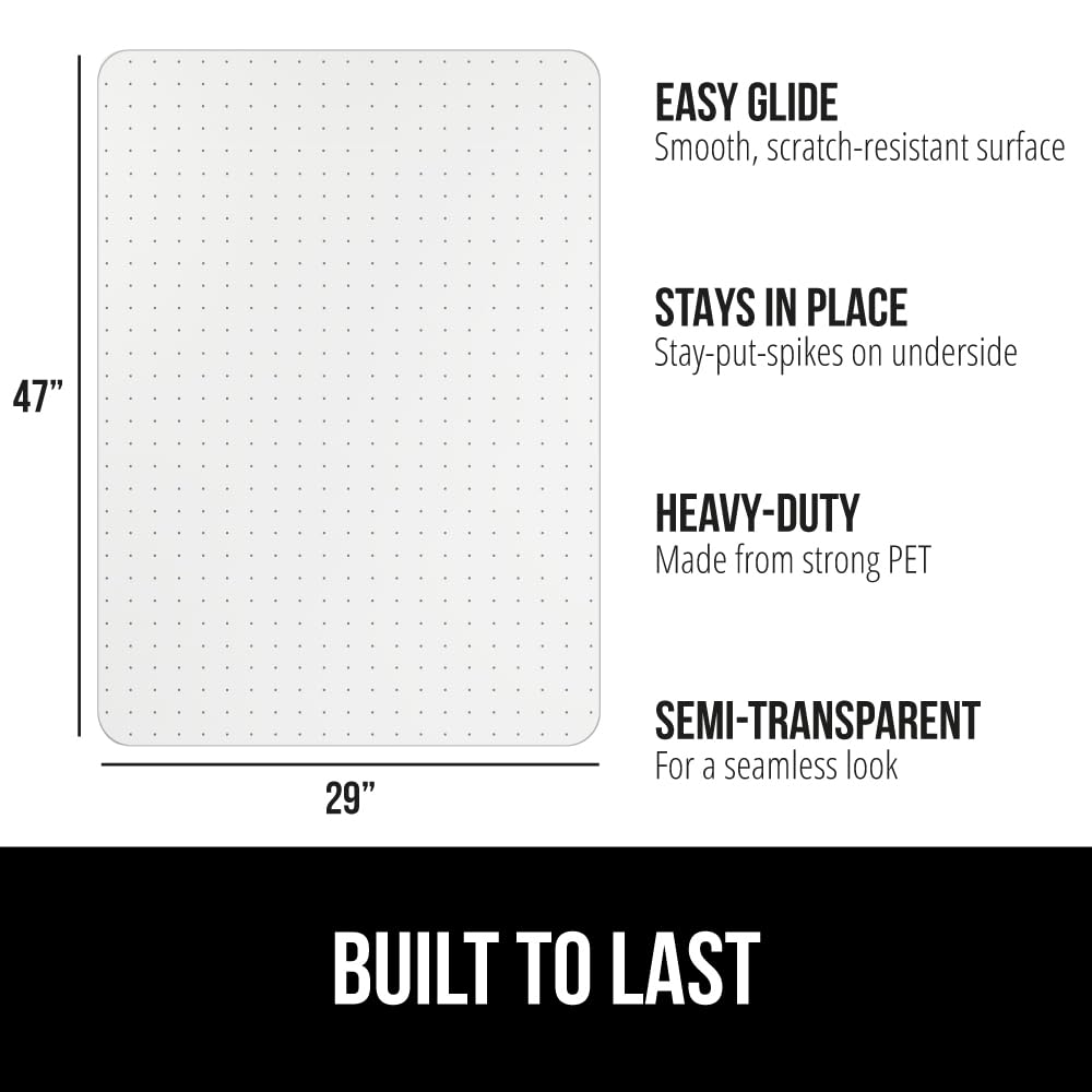 GORILLA GRIP Slip Resistant Clear Office Chair Mat for Carpet Floors, 36x48 Smooth Rolling Glide Under Desk, Heavy Duty Plastic Computer Mats and Carpeted Floor Protector, Work and Gaming Chairs