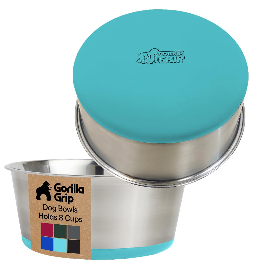 GORILLA GRIP Dog Bowls, Heavy Duty 304 Stainless Steel, Holds 2 Cups Each (16 fl oz) Food and Water Bowl for Feeding Dogs and Cats, Dishwasher Safe, Rust Resistant, BPA Free Rubber Base Set of 2 Black