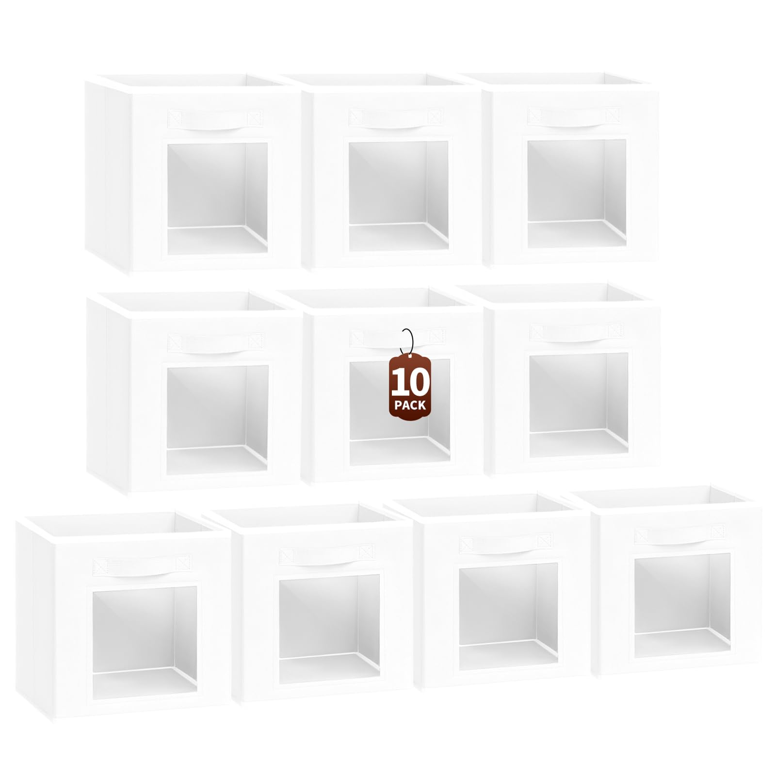 Homsorout Storage Cube 11 Inch - Cube Storage Bins with Window, Closet Storage Baskets with Handle, Fabric Bins for Closet, Shelves, Toys, Clothes, Set of 6, Grey