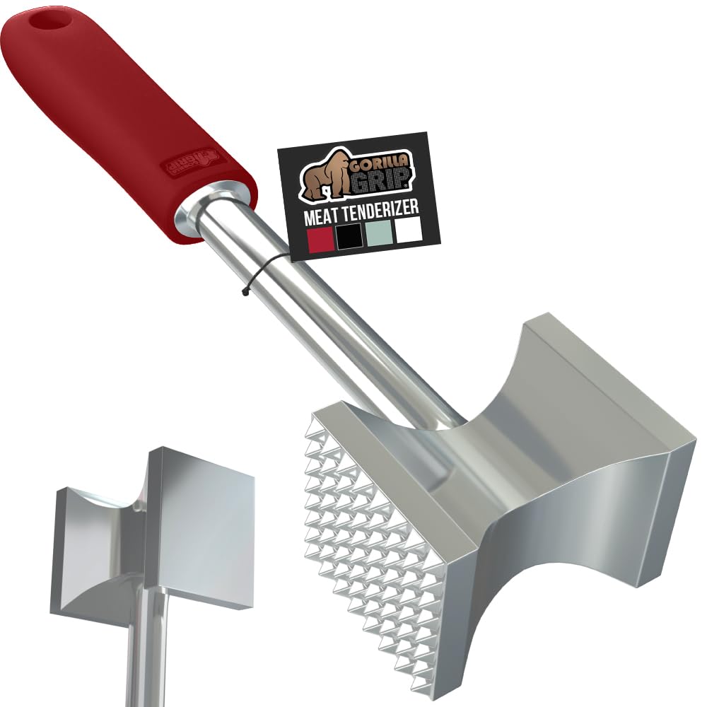 GORILLA GRIP BPA-Free Patented Dual-Sided Meat Tenderizer Tool, Soft Comfortable Handle, Heavy Duty Kitchen Mallet for Steak, Beef, Cutlets, Commercial Grade Chicken Pounder, Dishwasher Safe, Black