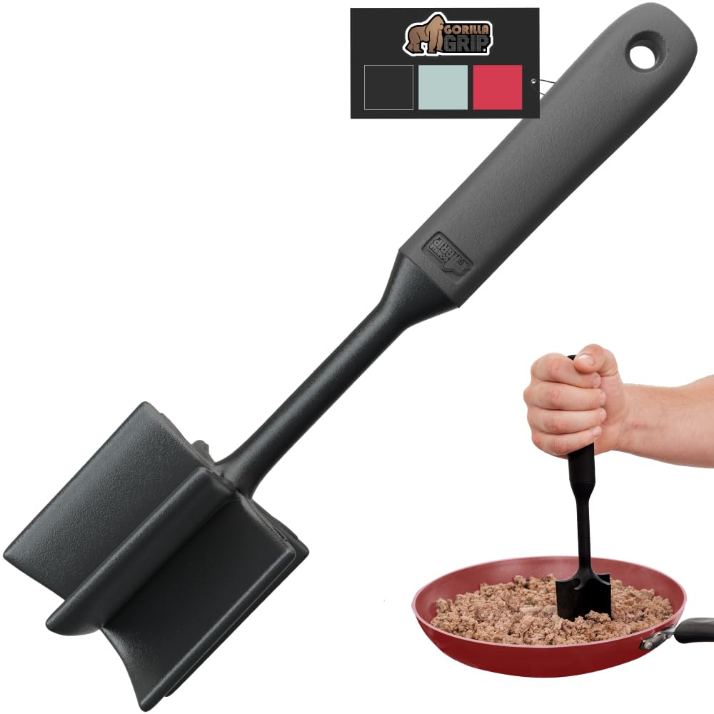 GORILLA GRIP BPA-Free Patented Dual-Sided Meat Tenderizer Tool, Soft Comfortable Handle, Heavy Duty Kitchen Mallet for Steak, Beef, Cutlets, Commercial Grade Chicken Pounder, Dishwasher Safe, Black