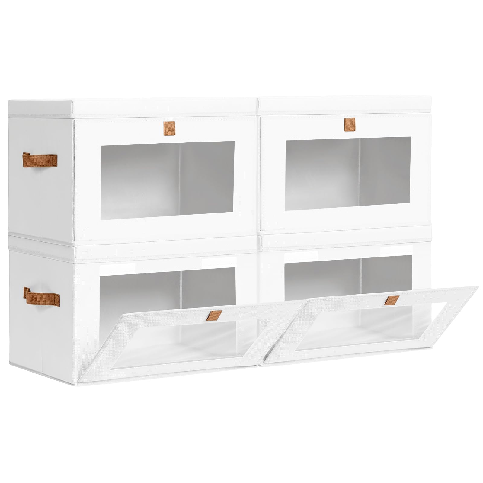 Homsorout Large Closet Storage Organizer - Clothes Storage Bins with Handles & Window, Collapsible Decorative Boxes with Lids, Fabric Containers for Living Room, Dorm, 2 Pack, Beige